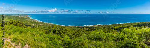 A panorama view from Hackleton Cliffs along the Atlantic coast in Barbados