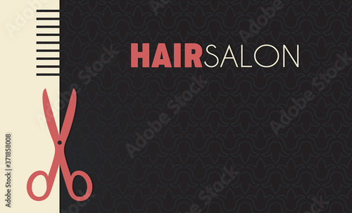 Hair Salon logo, elegant hairdresser's business card, haircut, scissors, comb vector backdrop.