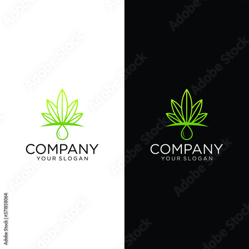Shining cannabis leaves and water drop logo design suitable for cbd