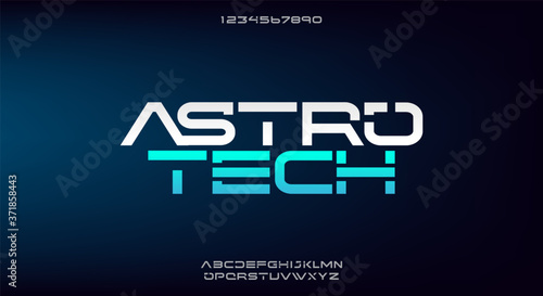 Astrotech, an abstract technology science alphabet font. digital space typography vector illustration design