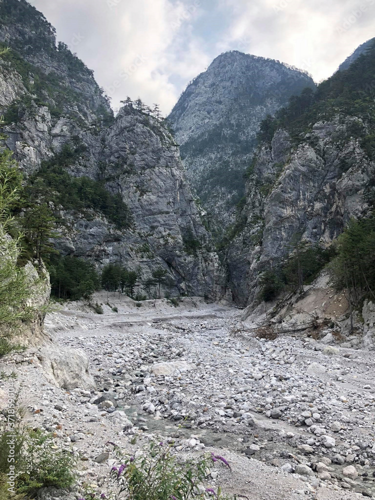 a dry river in the mountains