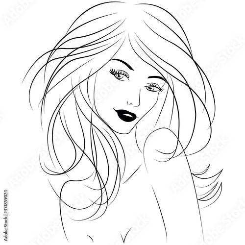 Girl with long hair and red lips