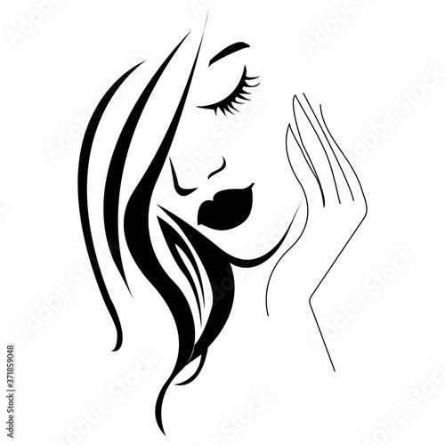 Girl with long hair and red lips