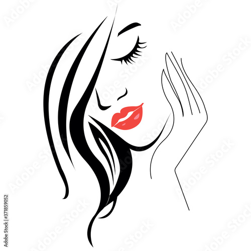 Girl with long hair and red lips