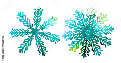 Blue picturesque snowflakes. Mixed media. Vector illustration