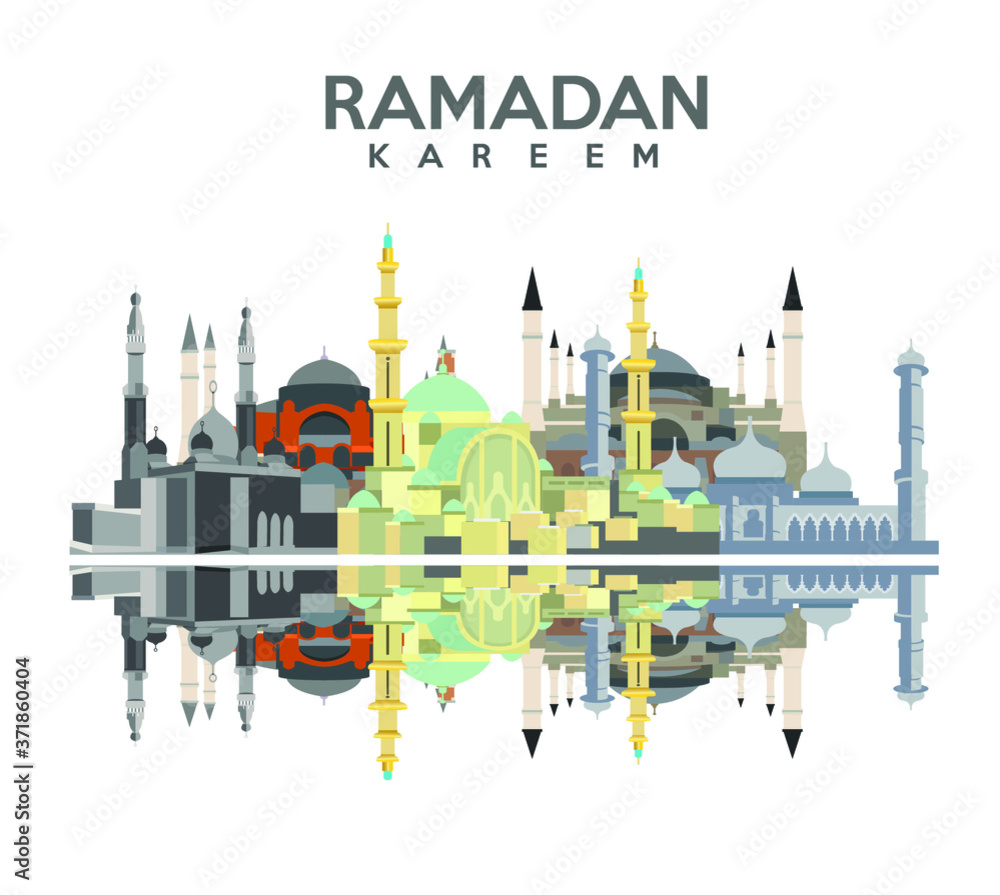 Ramadan Kareem calligraphy with mosques