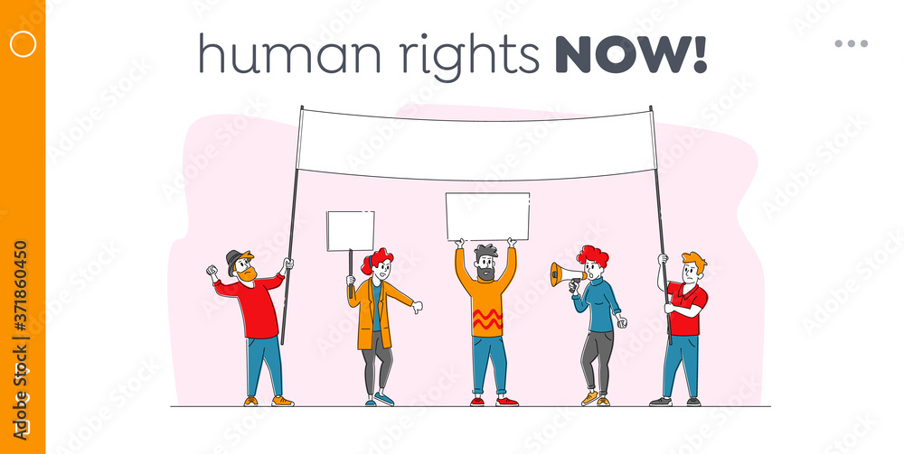 Citizen Protesting Landing Page Template. Angry People with Placards on Rally Demonstration. Characters Holding Placards Citizen Protesting Landing Page Template. Angry People with Placards on Rally Demonstration. Characters Holding Placards