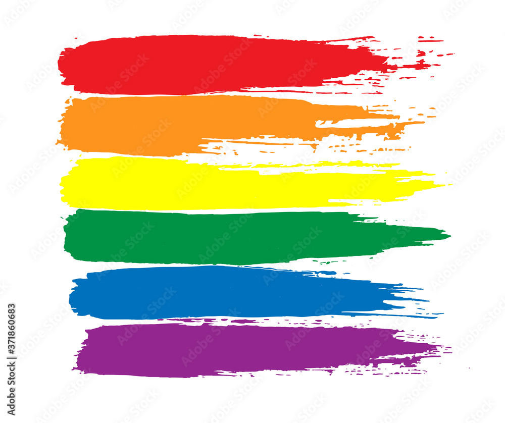 Obraz premium Watercolor LGBT the rainbow pride painting backdrop. Banner bright illustration isolated on white background. Set of colorful brush stroke red, orange, yellow, green, blue, purple watercolor.
