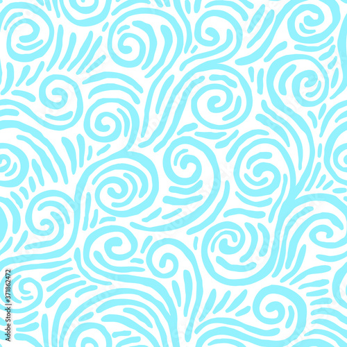Seamless pattern of blue swirling waves. Design for backdrops with sea, rivers or water texture. Repeating texture. Figure for textiles. Surface design.