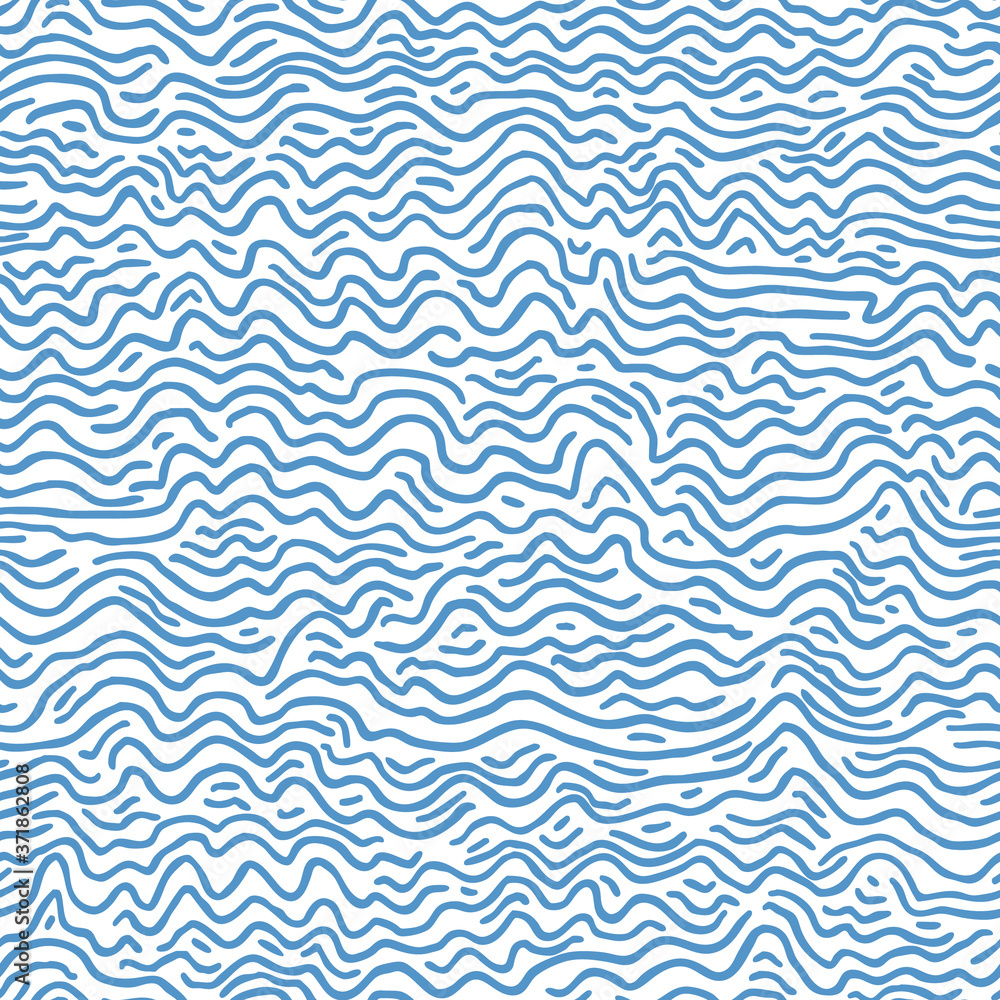 Seamless pattern with blue waves. Design for backdrops with sea, rivers or water texture. Repeating texture. Figure for textiles. Print for the cover of the book, postcards, t-shirts. Surface design. Seamless pattern with blue waves. Design for backdrops with sea, rivers or water texture. Repeating texture. Figure for textiles. Print for the cover of the book, postcards, t-shirts. Surface design.