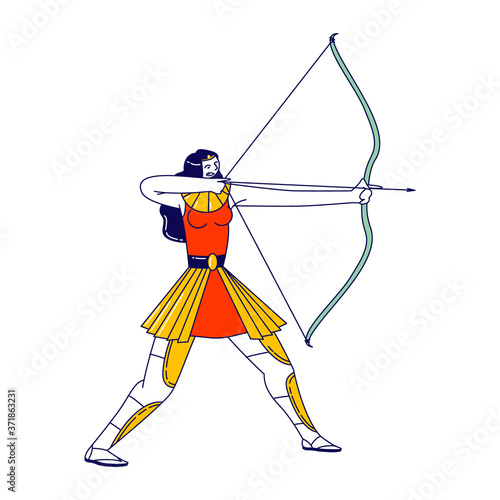 Amazon Female Character with Shooting Bow Isolated on White Background. Greek Mythological Personage, Woman Archer