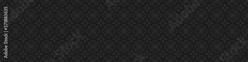 old grunge black anthracite dark gray grey vintage square mosaic tiles wall texture with floral flower seamless pattern print wallpaper texture background banner panorama