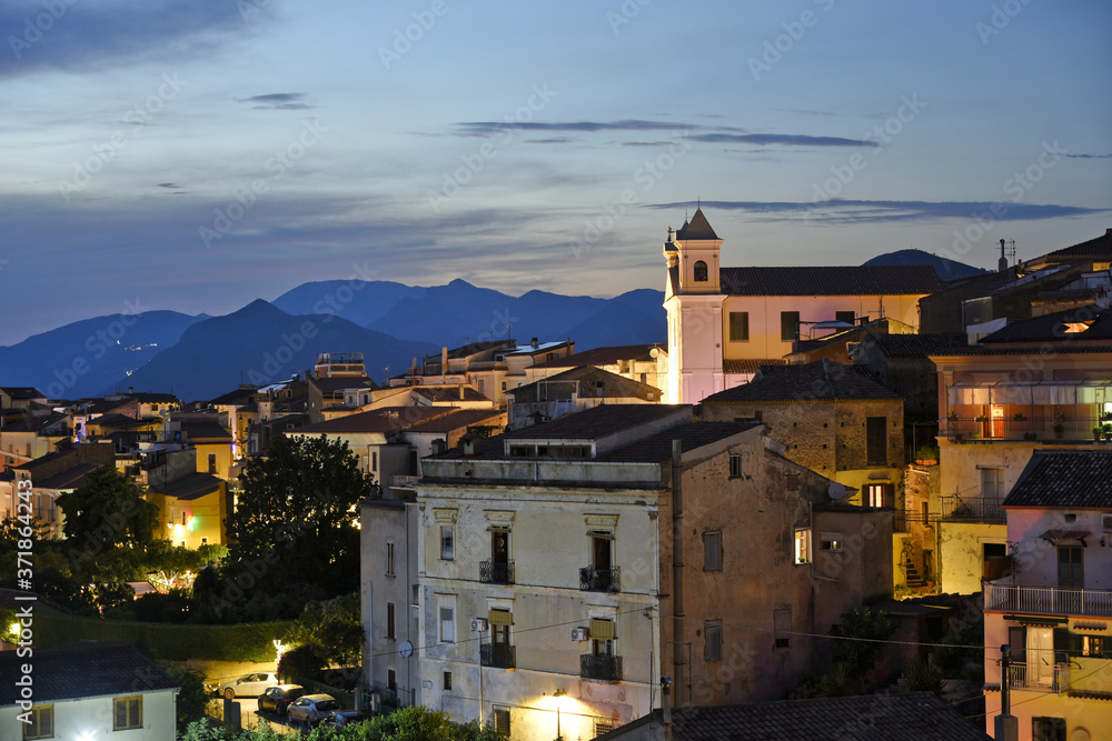 Panoramic view of San Nicola Arcella, an old town in the mountains of the Calabria region, Italy.