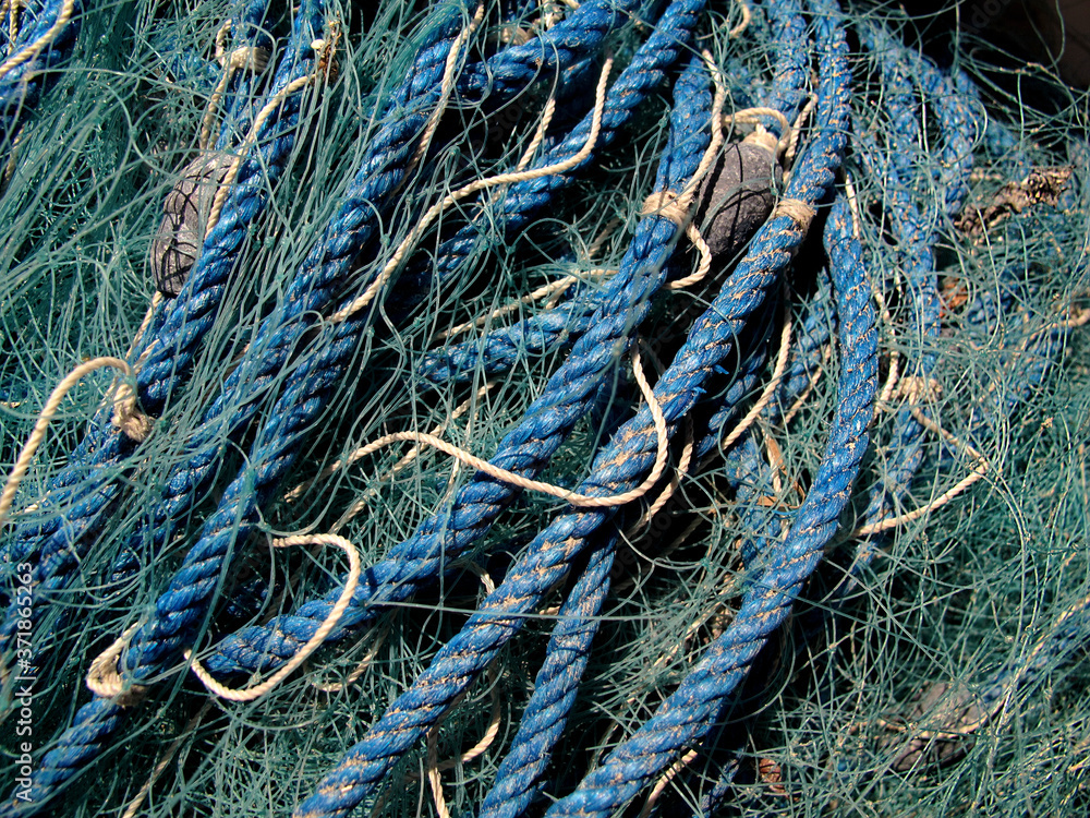 blue fishing nets and ropes