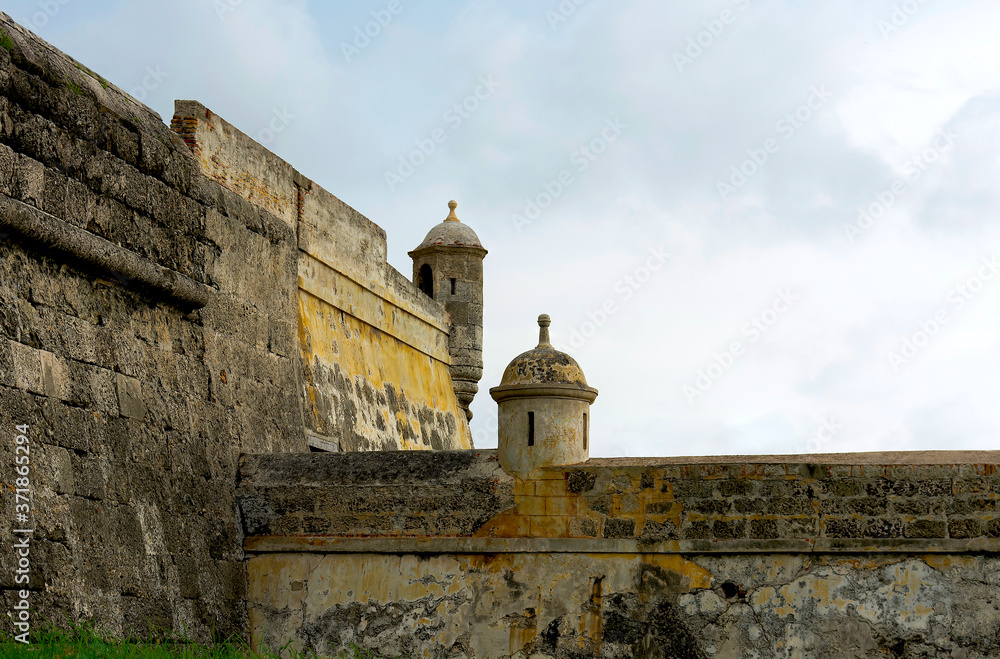 Beautiful view of the fortresses located in the historic center of Cartagena