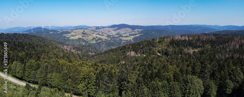 View from Hornbergbecken near Herrischried over the Black Forest to the windmills near Gersbach