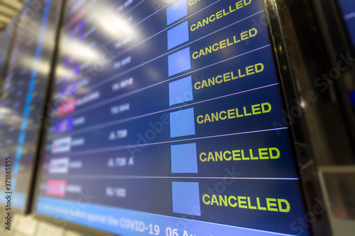 Cancelled all flight on flight information board at airport effect from COVID-19 pandemic situation and lockdown policy