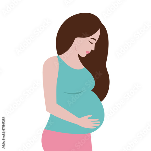 Simple cute colorful vector illustration of pregnant women isolated on white background. 