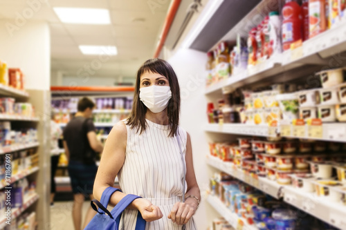Buyer wearing a protective mask.Shopping during the pandemic coronavirus