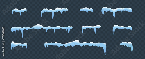 Frost decoration collection for frames. Horizontal frozen snow set.