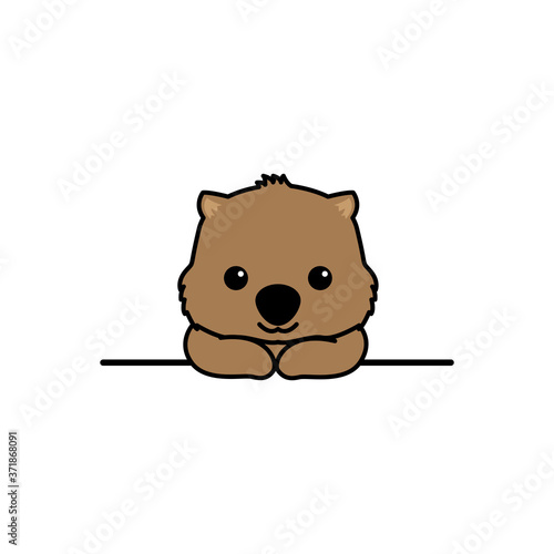 Cute wombat smiling over wall cartoon, vector illustration