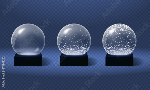 Glass christmas sphere in realistic style. Snow globes