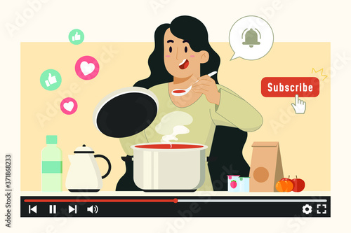 Social media concept young woman cooking