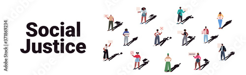 african american activists holding stop racism posters racial equality social justice stop discrimination concept horizontal full length vector illustration