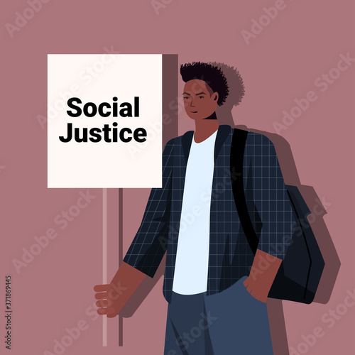 african american man activist holding stop racism poster racial equality social justice stop discrimination concept portrait vector illustration