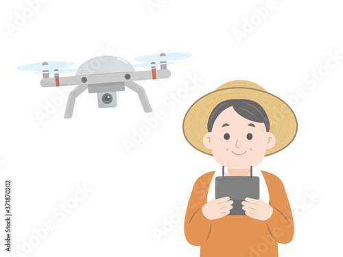 農家 ドローンを飛ばす農夫のイラスト