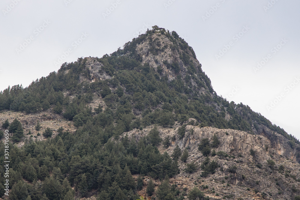 View of the mountain top monastery of Tsambika known as 