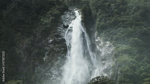 Tilt Down Bowen Falls Slow Motion in Milford Sound