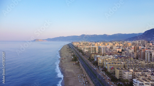 Early morning aerial view at the shore of Alanya, Antalya province, Mahmutlar. photo