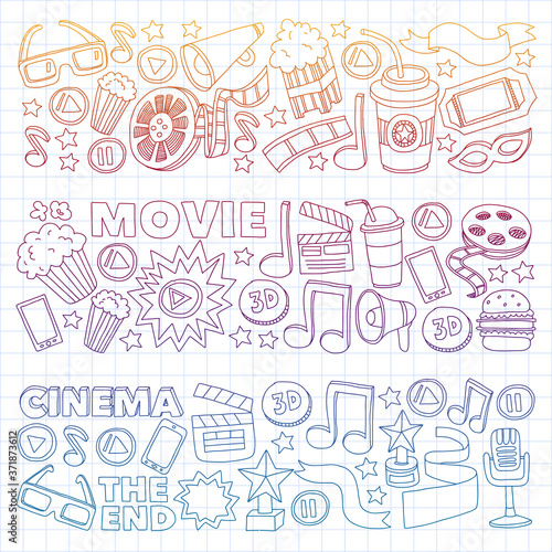 Cinema, movie. Vector film symbols and objects