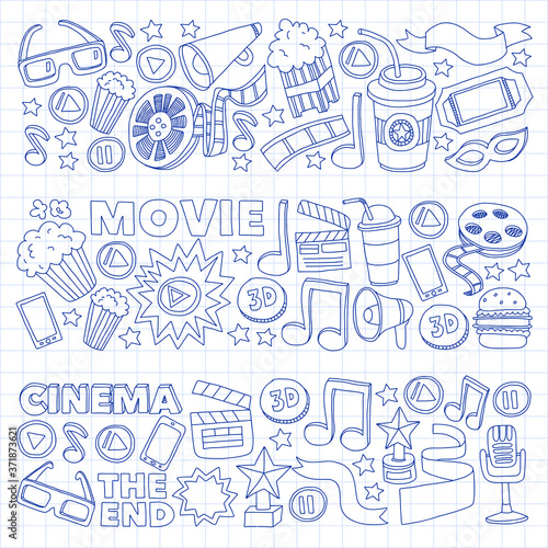 Cinema, movie. Vector film symbols and objects
