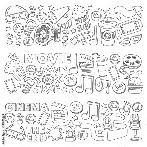 Cinema, movie. Vector film symbols and objects