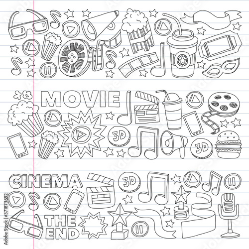 Cinema, movie. Vector film symbols and objects