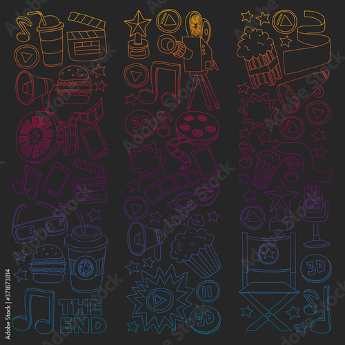 Cinema, movie. Vector film symbols and objects