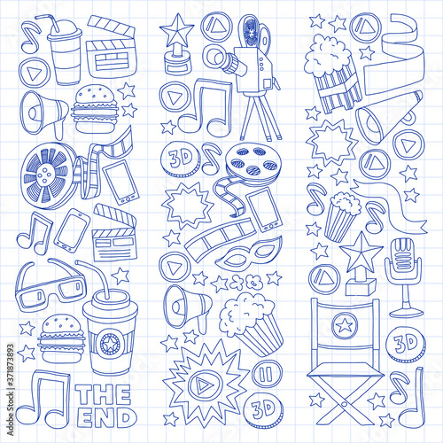 Cinema, movie. Vector film symbols and objects