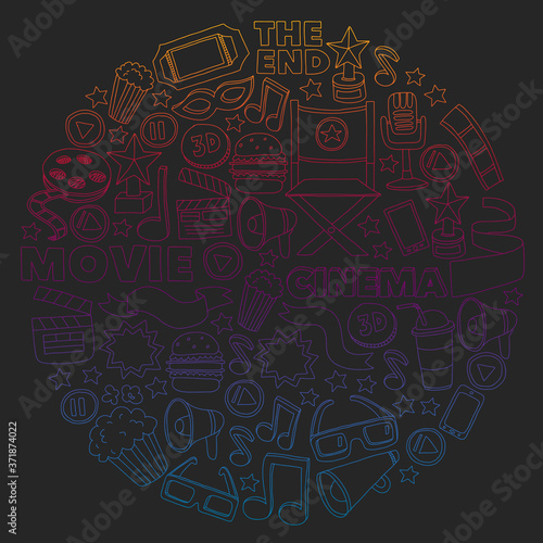 Cinema, movie. Vector film symbols and objects