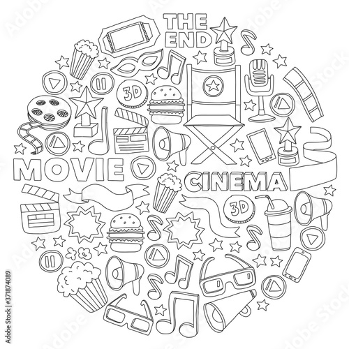 Cinema, movie. Vector film symbols and objects