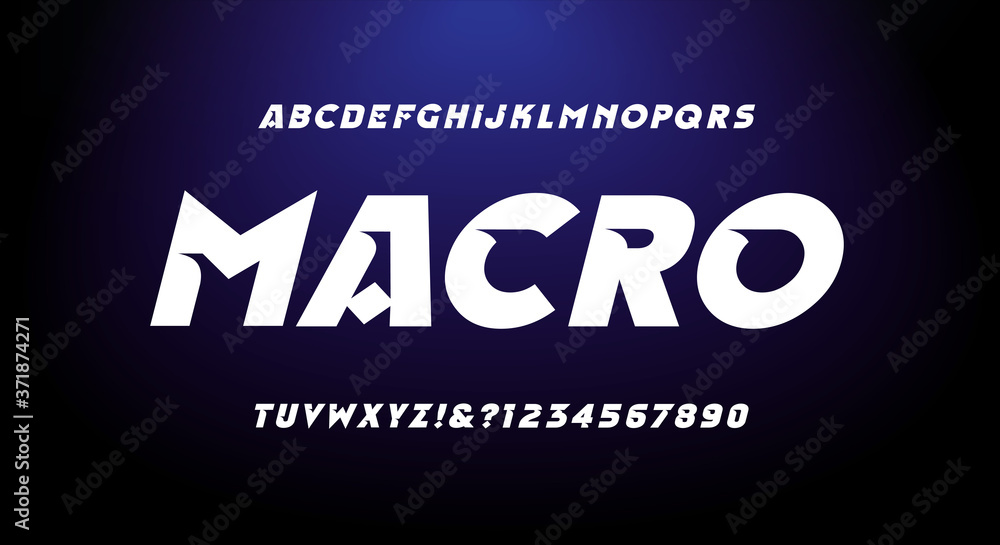 Macro High Tech Italic Font; A Futuristic Alphabet with Unique and Unusual Letter Shapes. Streamlined Effect with Implied Motion. Good for Science Fiction, Technology, Gaming Logos, Racing, etc. Macro High Tech Italic Font; A Futuristic Alphabet with Unique and Unusual Letter Shapes. Streamlined Effect with Implied Motion. Good for Science Fiction, Technology, Gaming Logos, Racing, etc.