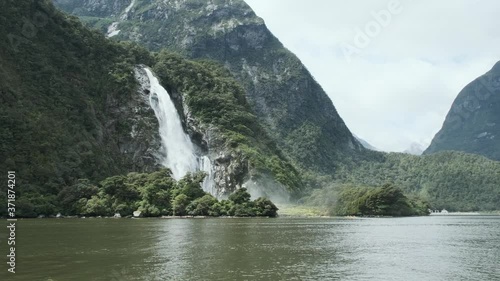 Bowen Falls in Milford Sound From a Boat