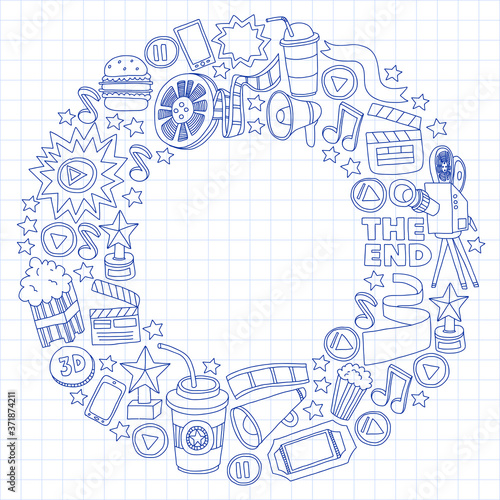 Cinema, movie. Vector film symbols and objects