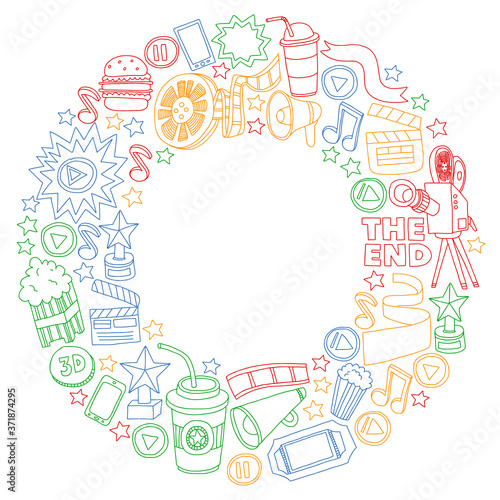 Cinema, movie. Vector film symbols and objects