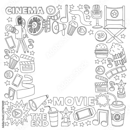 Cinema, movie. Vector film symbols and objects