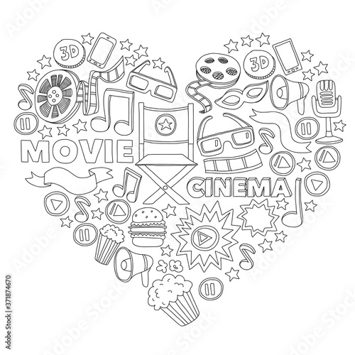 Cinema, movie. Vector film symbols and objects