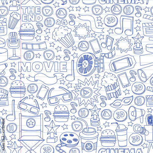 Cinema, movie. Vector film symbols and objects
