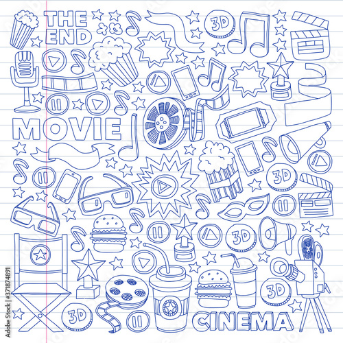 Cinema, movie. Vector film symbols and objects