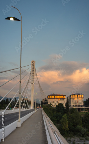 View along Millennium bridge after sunset,Podgorica,Montenegro.